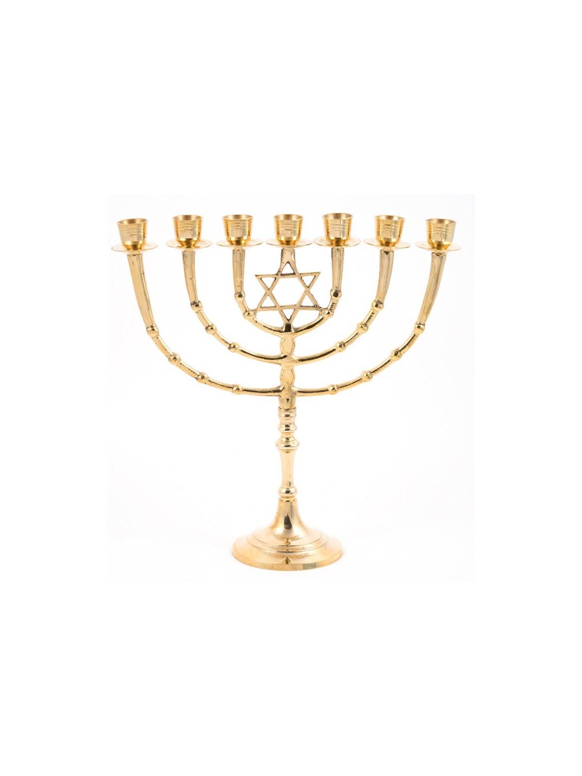 Seven Branch Menorah on Stem Gold Colored Brass ... | 7 Branch Menorah