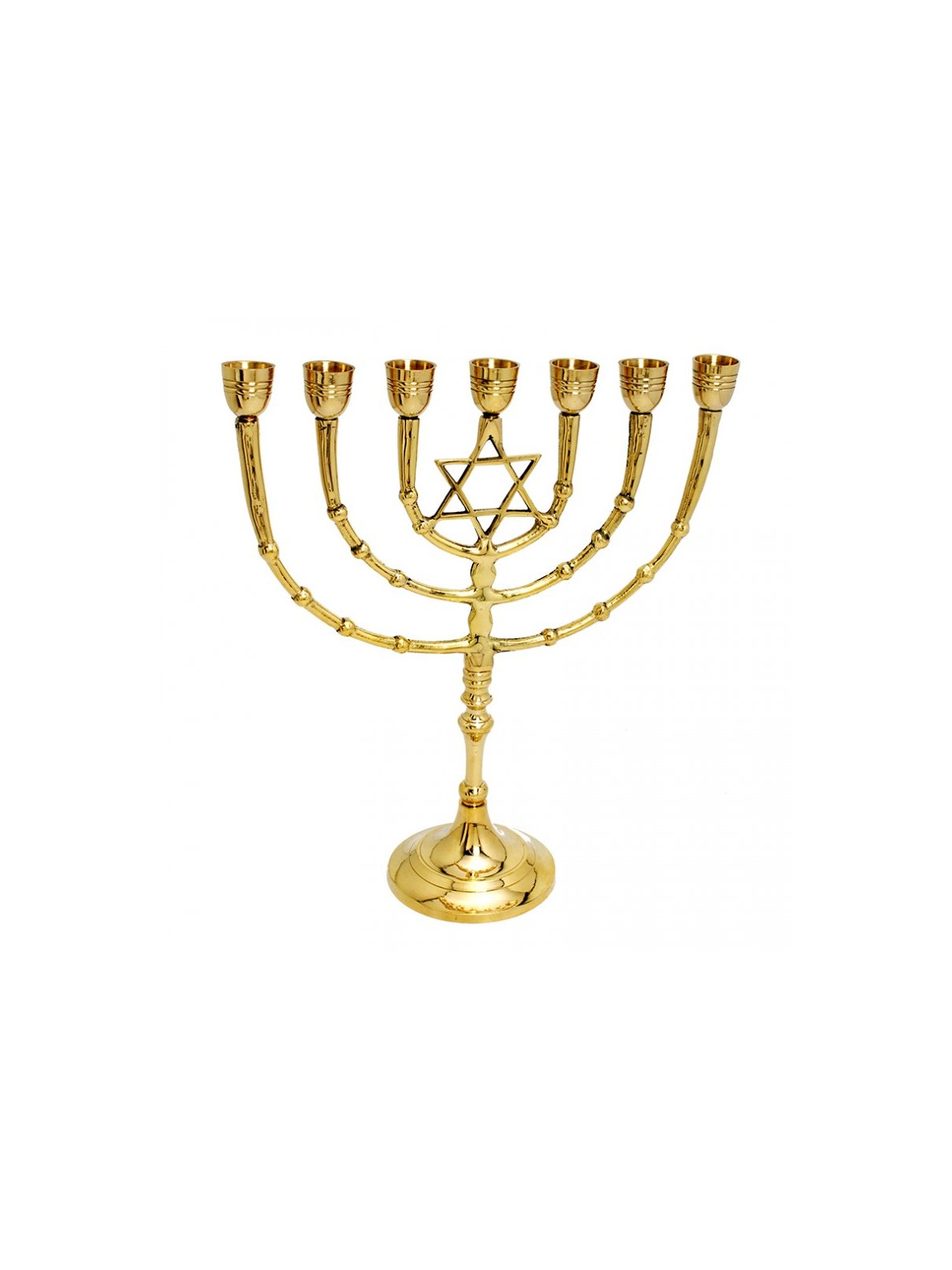 חנוכיית שבעת קנים על גזע פליז בצבע זהב ... | חנוכיית סניף 7