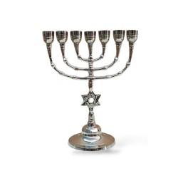 Seven Branch Nickel Menorah with Star of David o... | 7 Branch Menorah