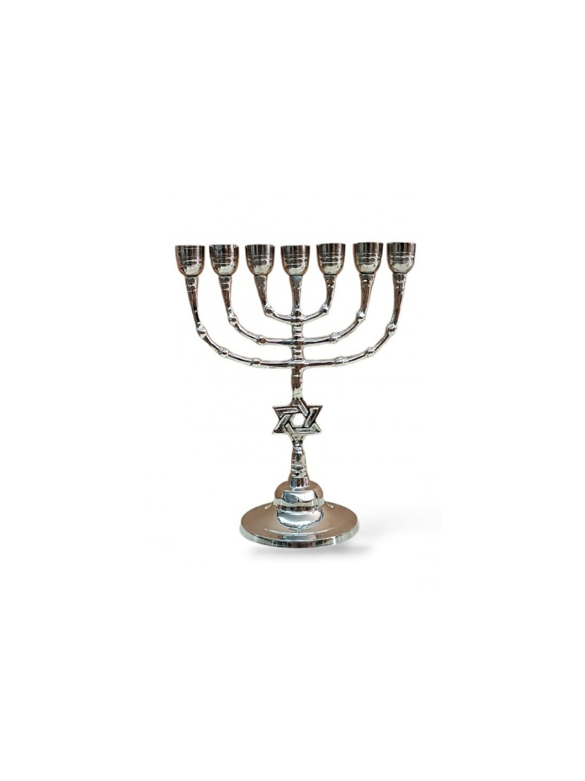 Seven Branch Nickel Menorah with Star of David o... | 7 Branch Menorah