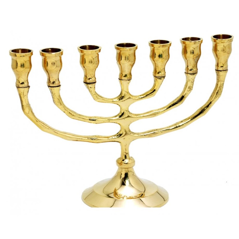 Small Seven Branch Menorah Gleaming Gold Brass 6 | 7 Branch Menorah