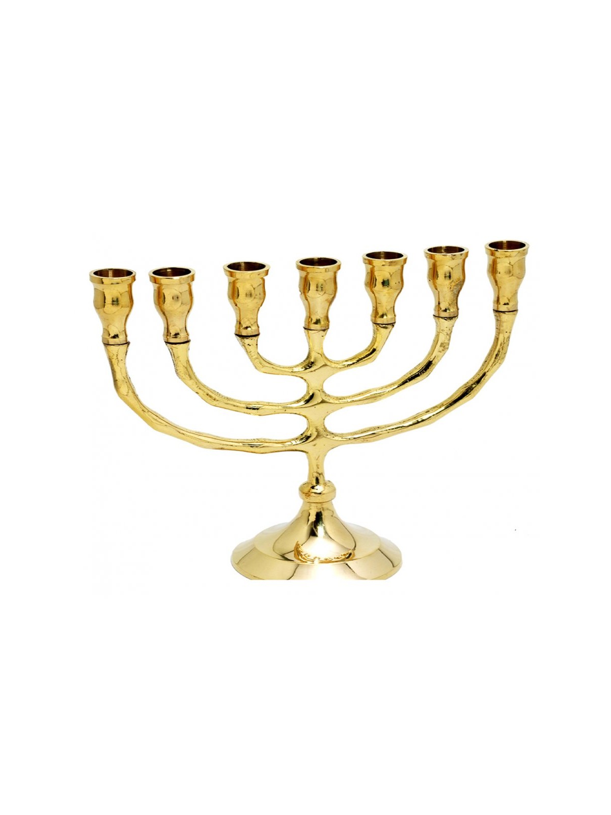 Small Seven Branch Menorah Gleaming Gold Brass 6 | 7 Branch Menorah