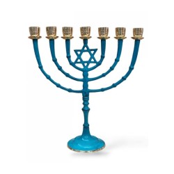 Seven Branch Patina Menorah with Star of David o... | 7 Branch Menorah