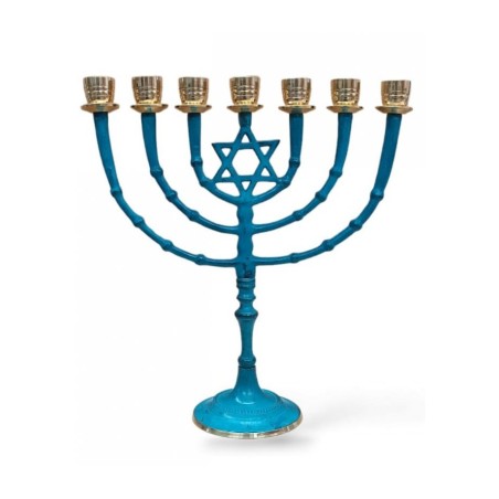 Seven Branch Patina Menorah with Star of David o... | 7 Branch Menorah