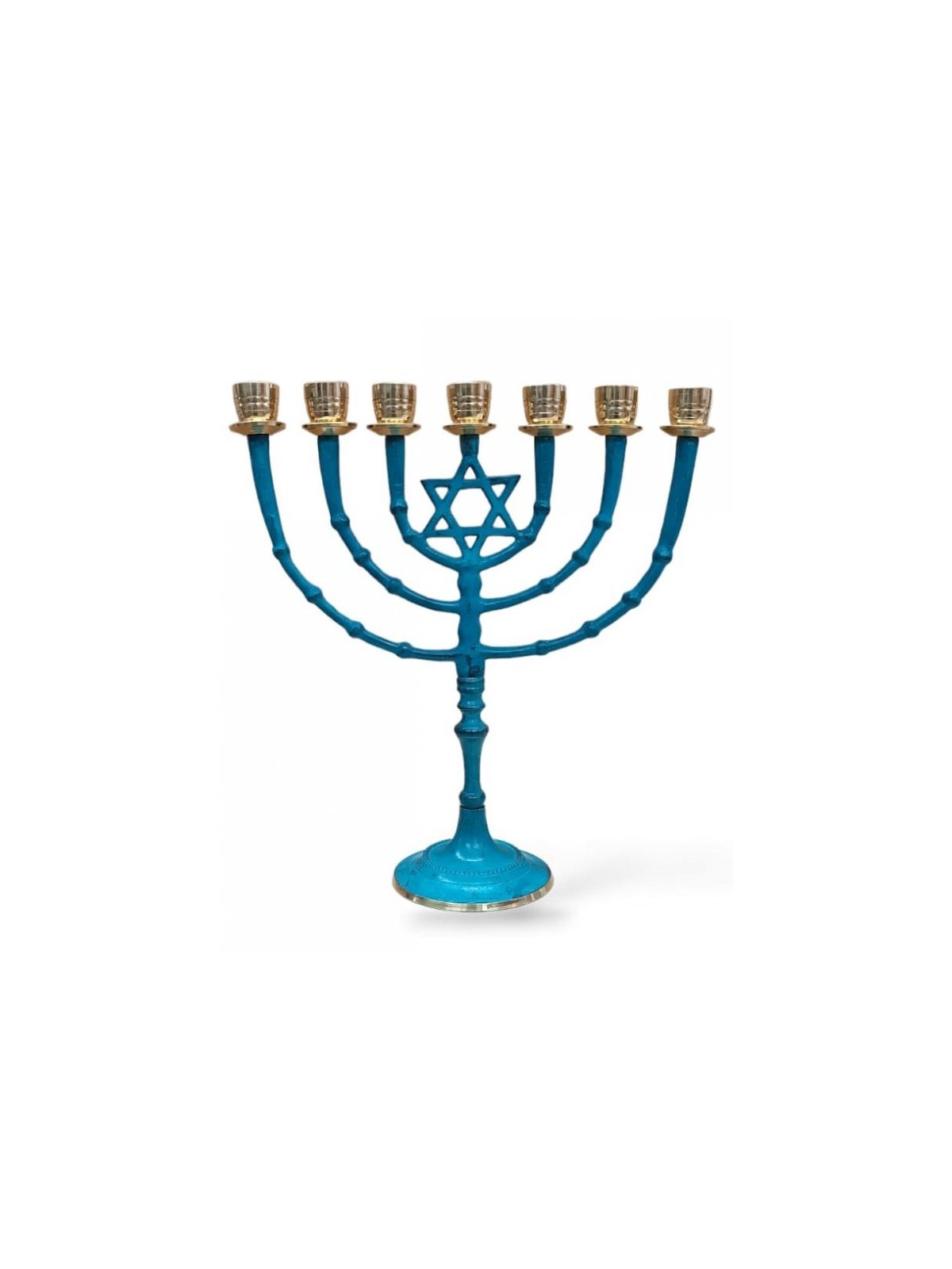 Seven Branch Patina Menorah with Star of David o... | 7 Branch Menorah