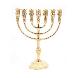 Seven Branch Menorah in Decorative Gold Colored ... | 7 Branch Menorah