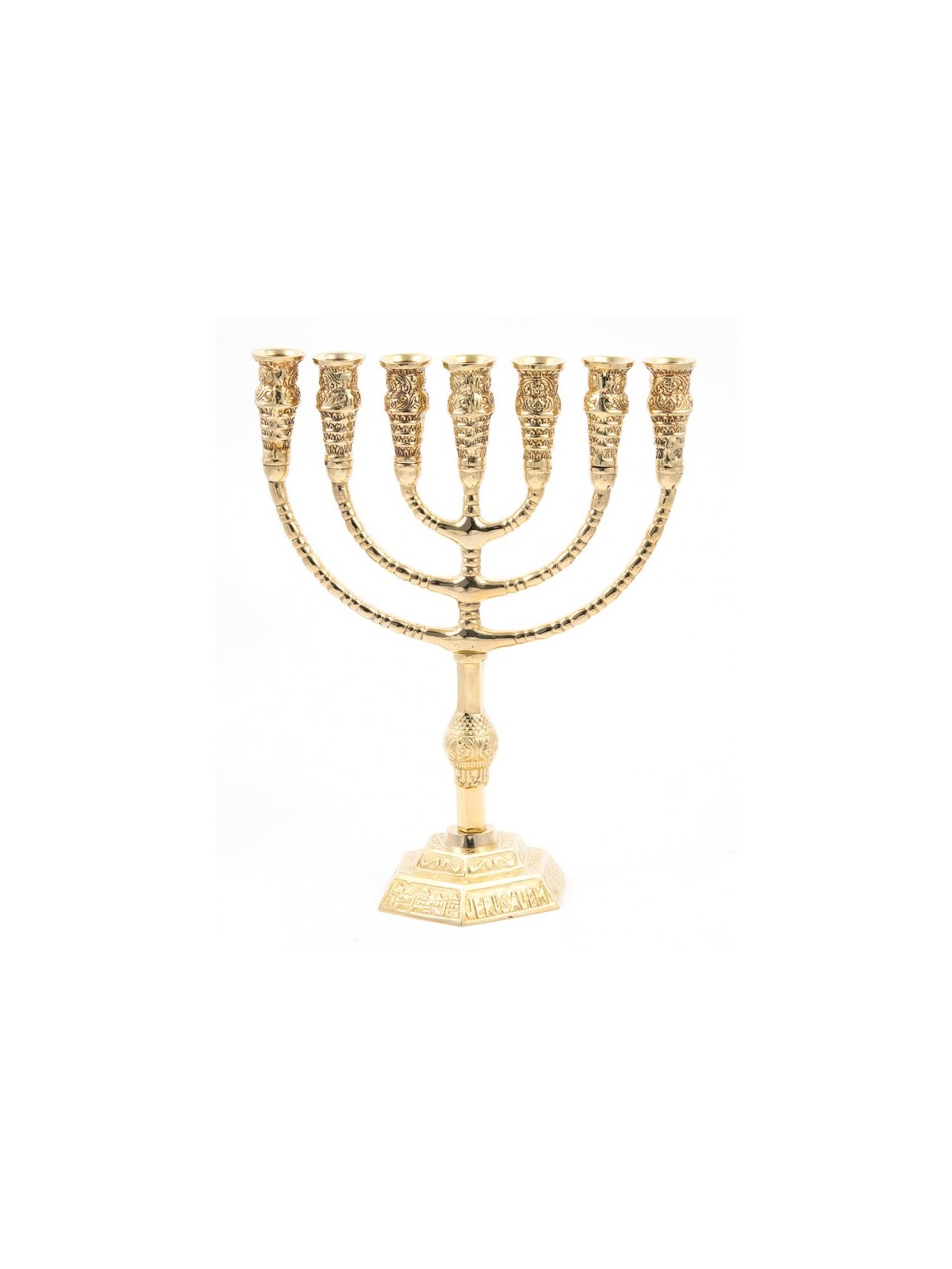 Seven Branch Menorah in Decorative Gold Colored ... | 7 Branch Menorah