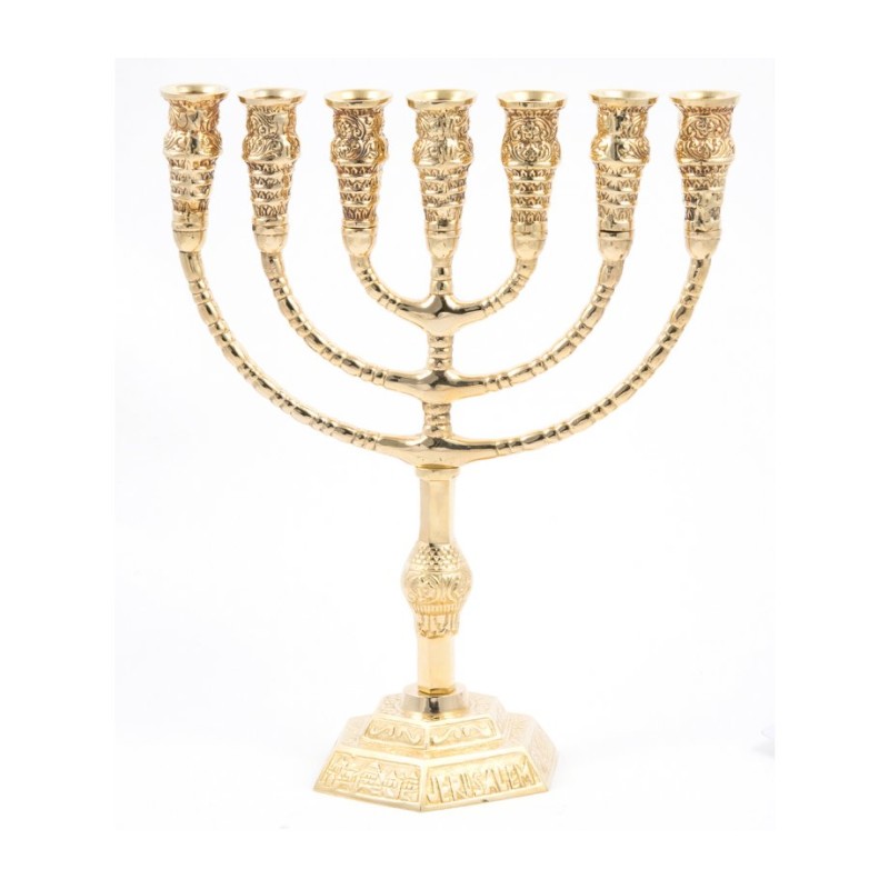Seven Branch Menorah in Decorative Gold Colored ... | 7 Branch Menorah