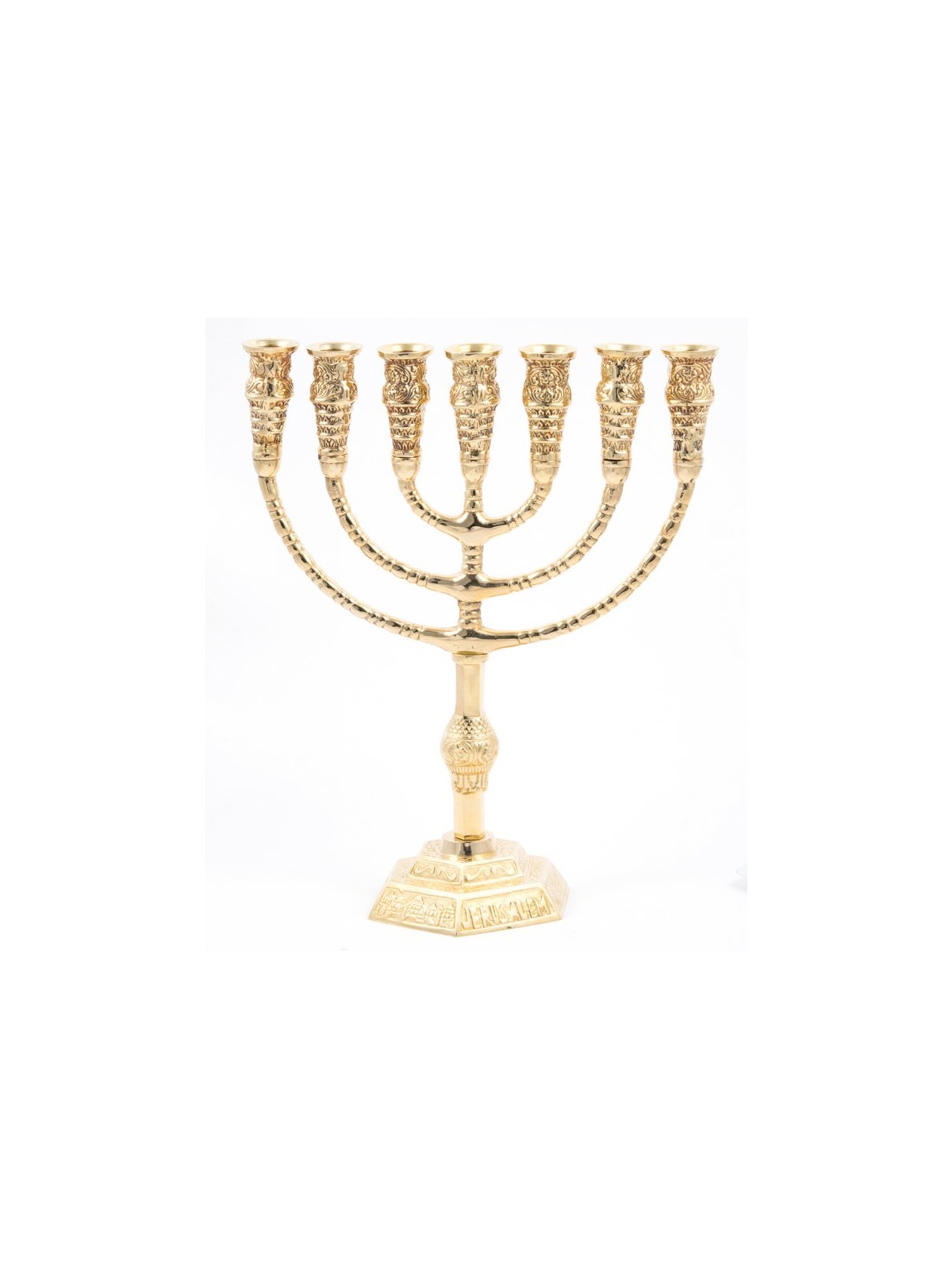 Seven Branch Menorah in Decorative Gold Colored ... | 7 Branch Menorah