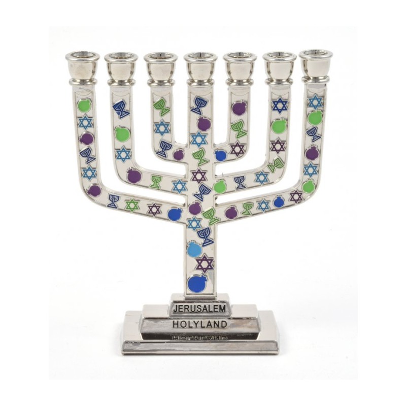 Decorative Mini 7 Branch Menorah with Col... | Mini Decorative Menorah