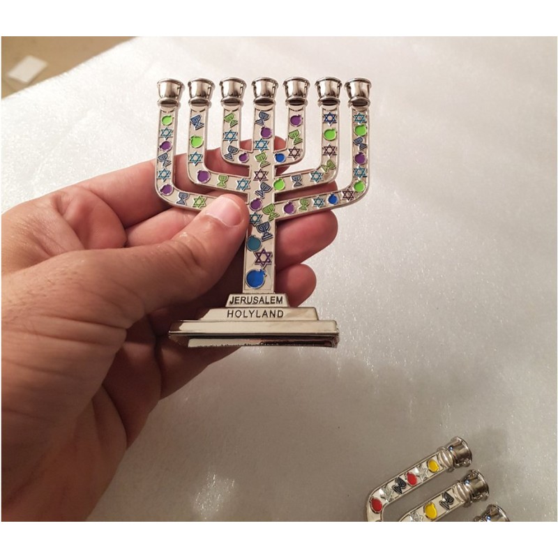 Decorative Mini 7 Branch Menorah with Col... | Mini Decorative Menorah