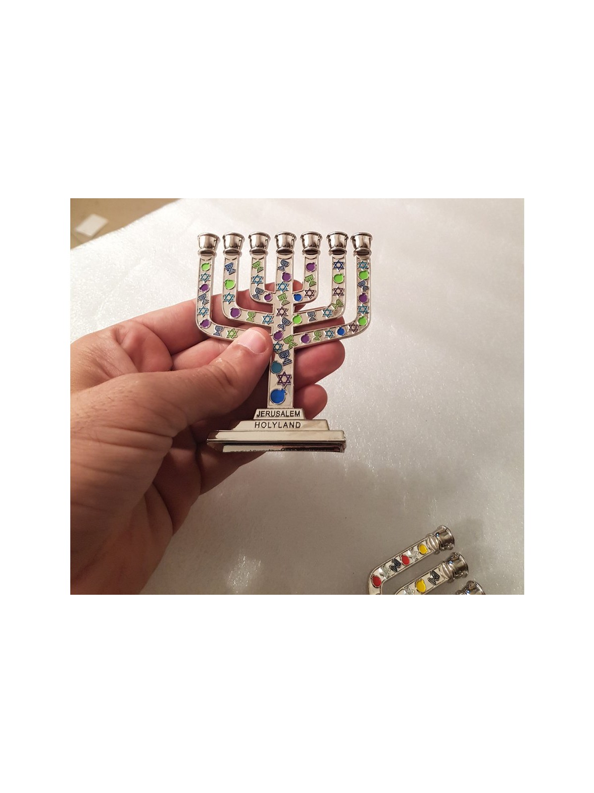 Decorative Mini 7 Branch Menorah with Col... | Mini Decorative Menorah
