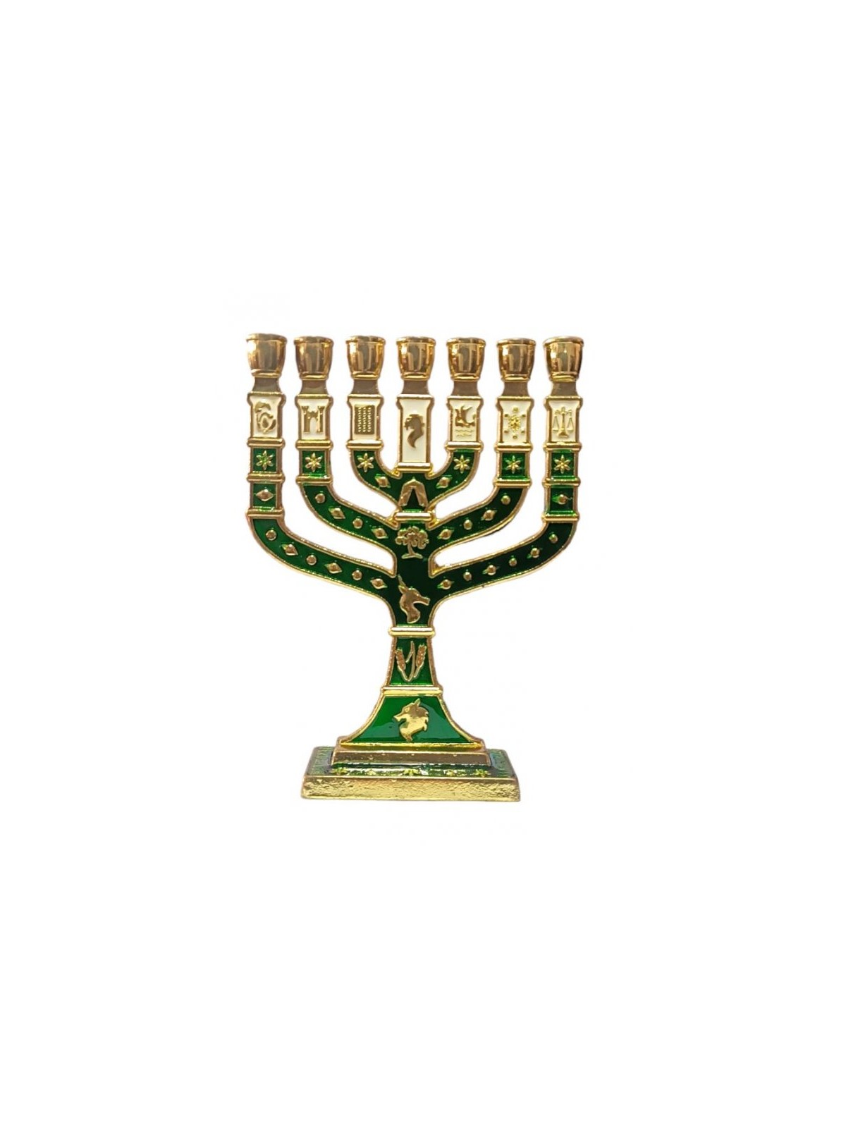 Small Gold Metal 7 Branch Menorah with Enamel 12... | 7 Branch Menorah
