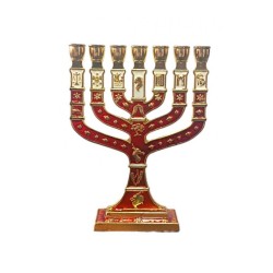 Small Gold Metal 7 Branch Menorah with Enamel 12... | 7 Branch Menorah