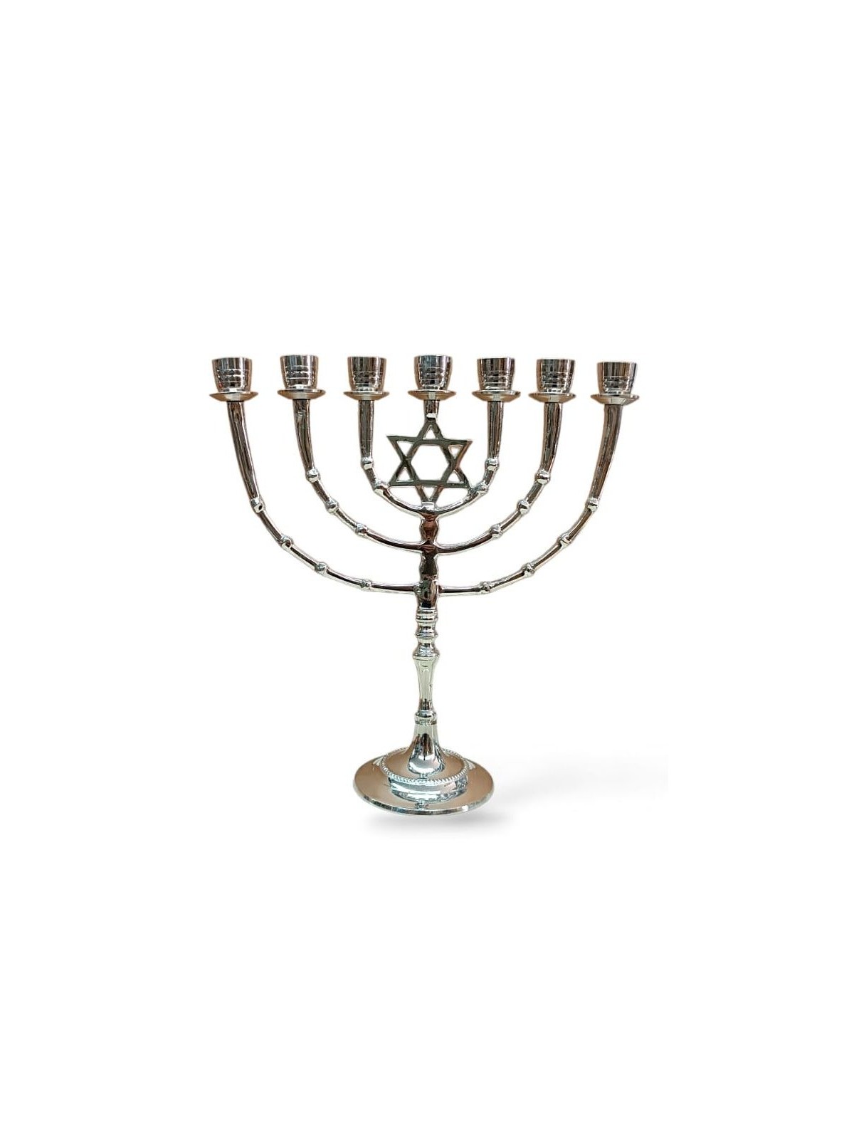 Seven Branch Menorah on Stem with Star of David ... | 7 Branch Menorah