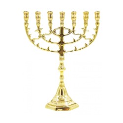 7 Branch Menorah Leaf Design Gold Colored Brass 10 | 7 Branch Menorah