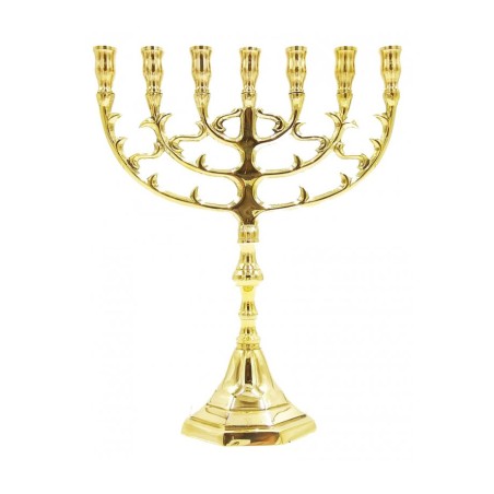 עיצוב עלה חנוכייה 7 סניפים פליז בצבע זהב 10 | חנוכיית סניף 7