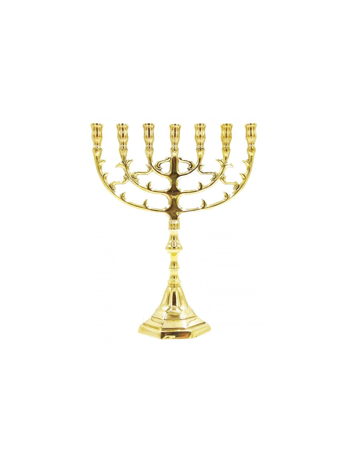 עיצוב עלה חנוכייה 7 סניפים פליז בצבע זהב 10 | חנוכיית סניף 7