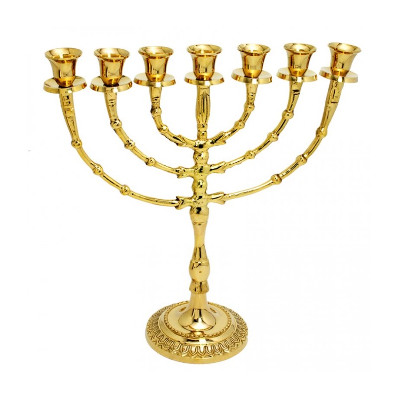 Seven Branch Menorah with Bead Design Gleaming G... | 7 Branch Menorah