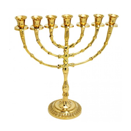 Seven Branch Menorah with Bead Design Gleaming G... | 7 Branch Menorah
