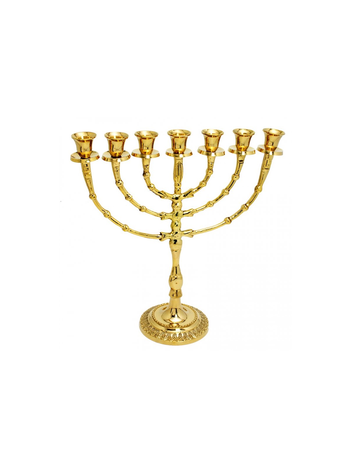 Seven Branch Menorah with Bead Design Gleaming G... | 7 Branch Menorah