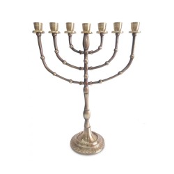 Seven Branch Menorah Dark Gold Brass with Bead D... | 7 Branch Menorah