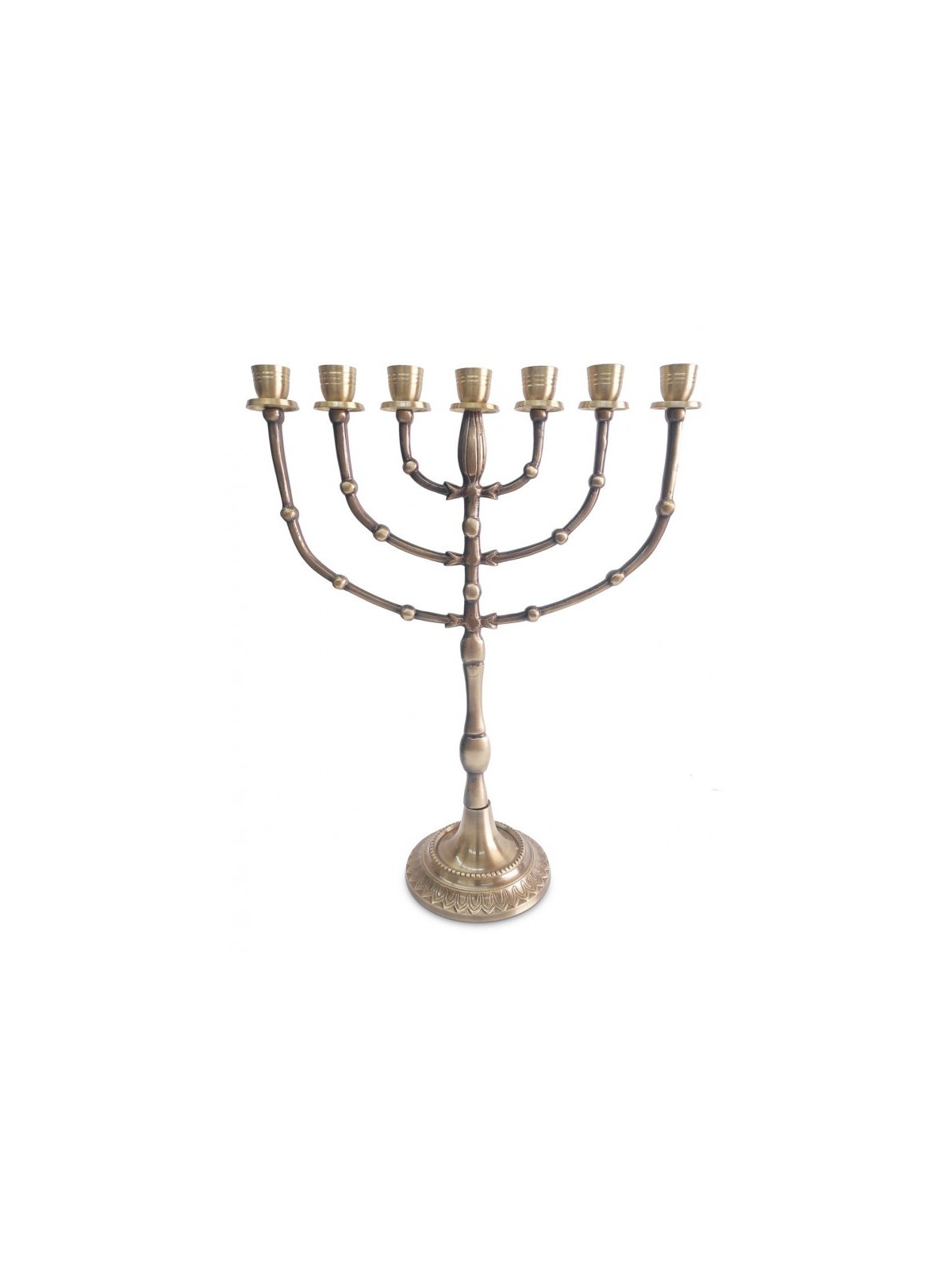 Seven Branch Menorah Dark Gold Brass with Bead D... | 7 Branch Menorah