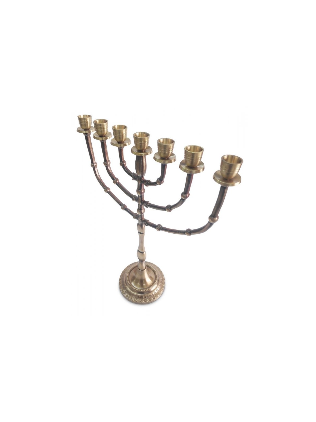 Seven Branch Menorah Dark Gold Brass with Bead D... | 7 Branch Menorah