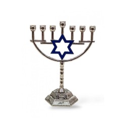 Small Silver Seven Branch Menorah on Stem with B... | 7 Branch Menorah