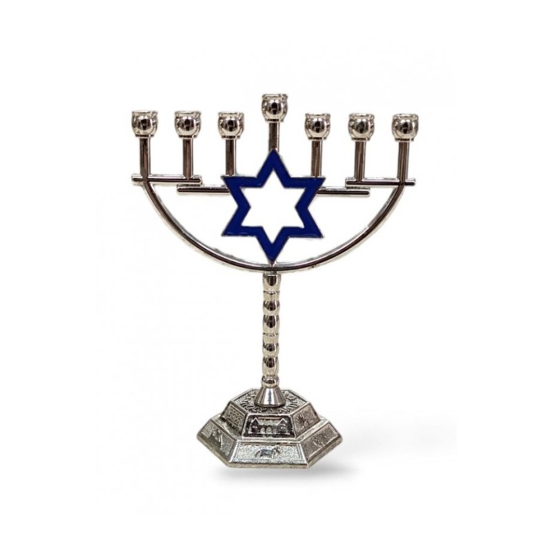 Small Silver Seven Branch Menorah on Stem with B... | 7 Branch Menorah