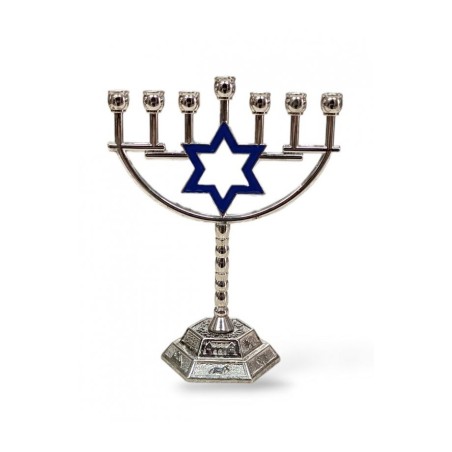 Small Silver Seven Branch Menorah on Stem with B... | 7 Branch Menorah