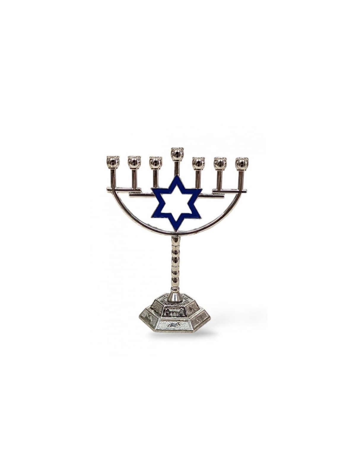 Small Silver Seven Branch Menorah on Stem with B... | 7 Branch Menorah