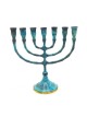 Seven Branch Menorah Brass with Blue Patina Enam... | 7 Branch Menorah