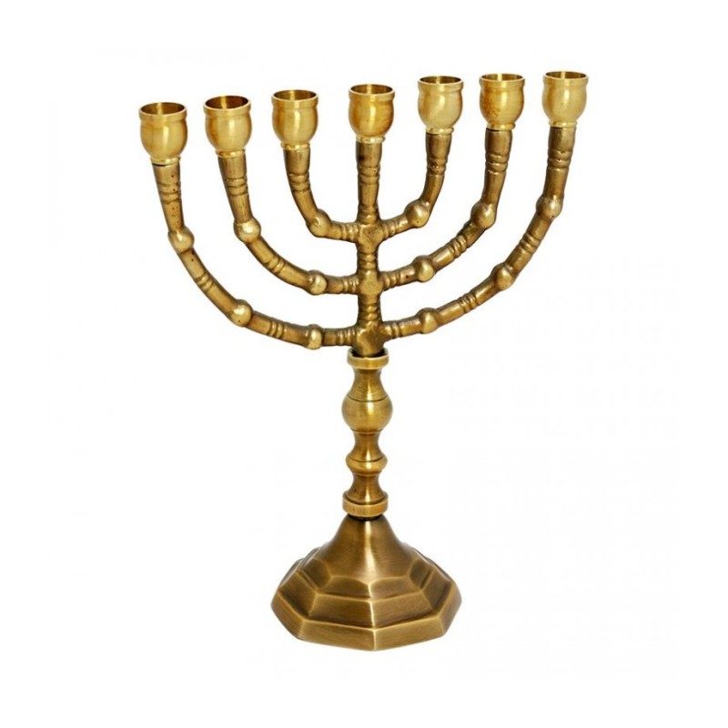 Small Seven Branch Menorah Dark Gold Brass Givin... | 7 Branch Menorah