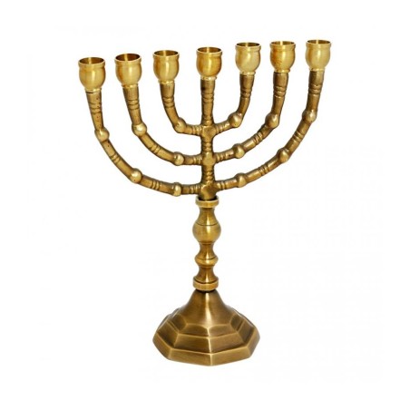 Small Seven Branch Menorah Dark Gold Brass Givin... | 7 Branch Menorah