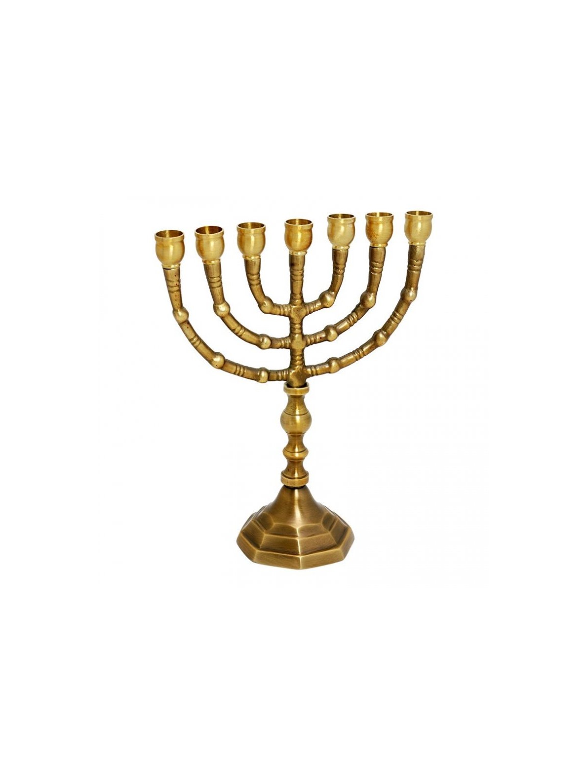 Small Seven Branch Menorah Dark Gold Brass Givin... | 7 Branch Menorah