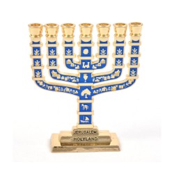 Miniature 7 Branch Menorah with Judaic Sy... | Mini Decorative Menorah
