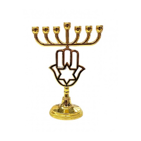Small Gold Color Seven Branch Menorah with Hamsa... | 7 Branch Menorah