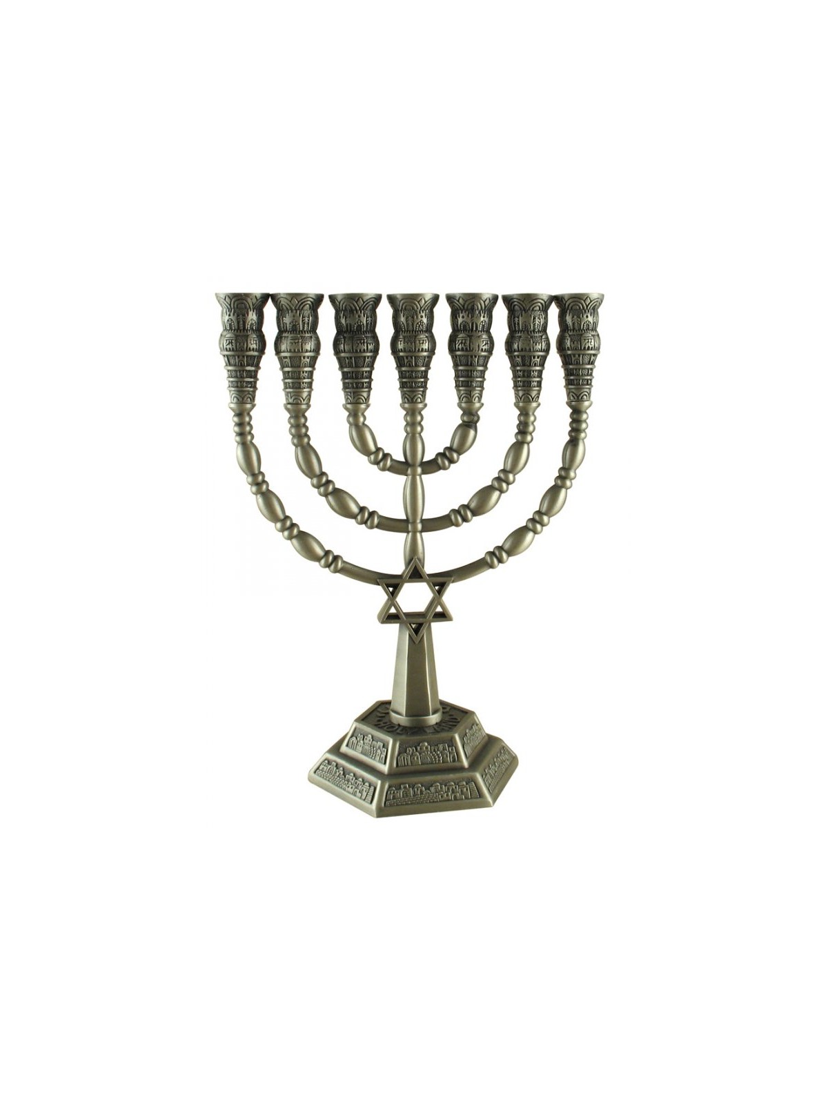 7 Branch Menorah with Star of David and Jerusale... | 7 Branch Menorah