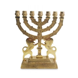 Seven Branch Menorah in Decorative Gold Colored ... | 7 Branch Menorah