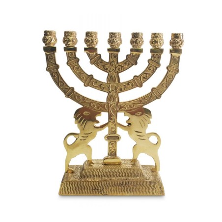 Seven Branch Menorah in Decorative Gold Colored ... | 7 Branch Menorah