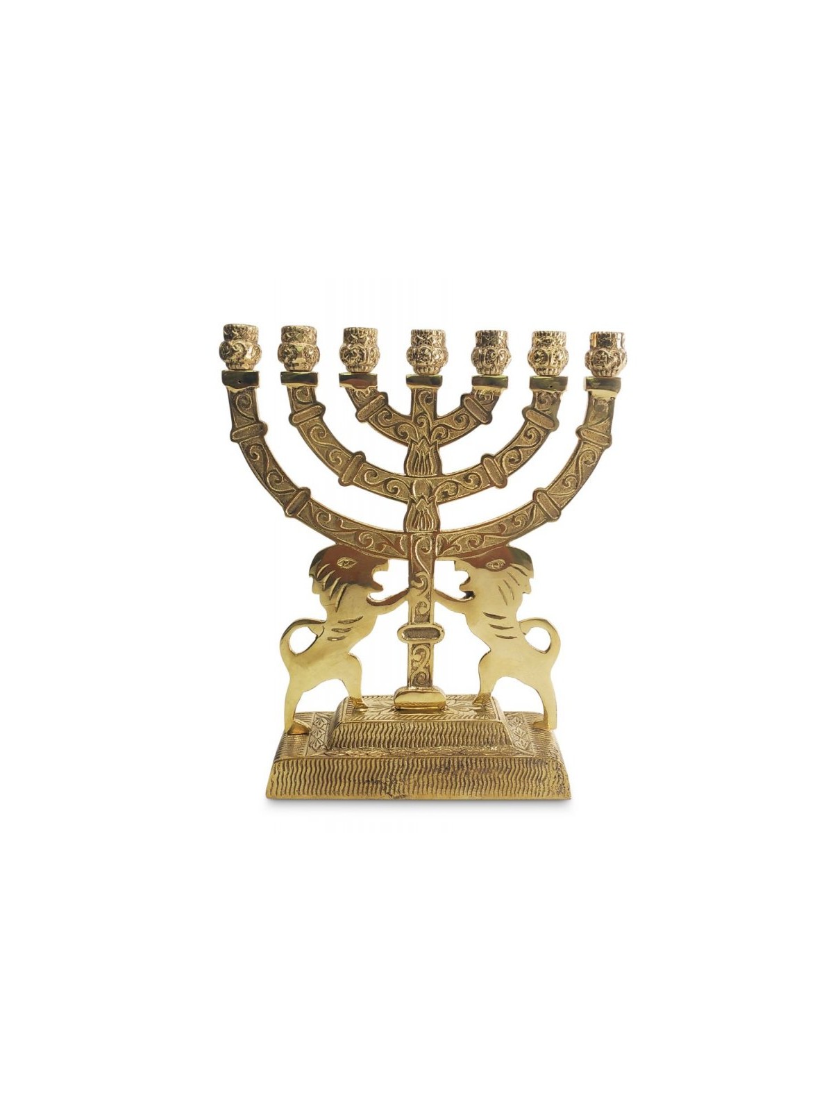 Seven Branch Menorah in Decorative Gold Colored ... | 7 Branch Menorah