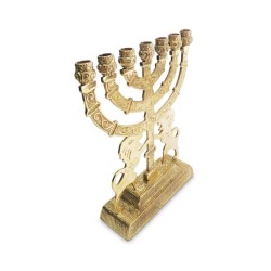 Seven Branch Menorah in Decorative Gold Colored ... | 7 Branch Menorah