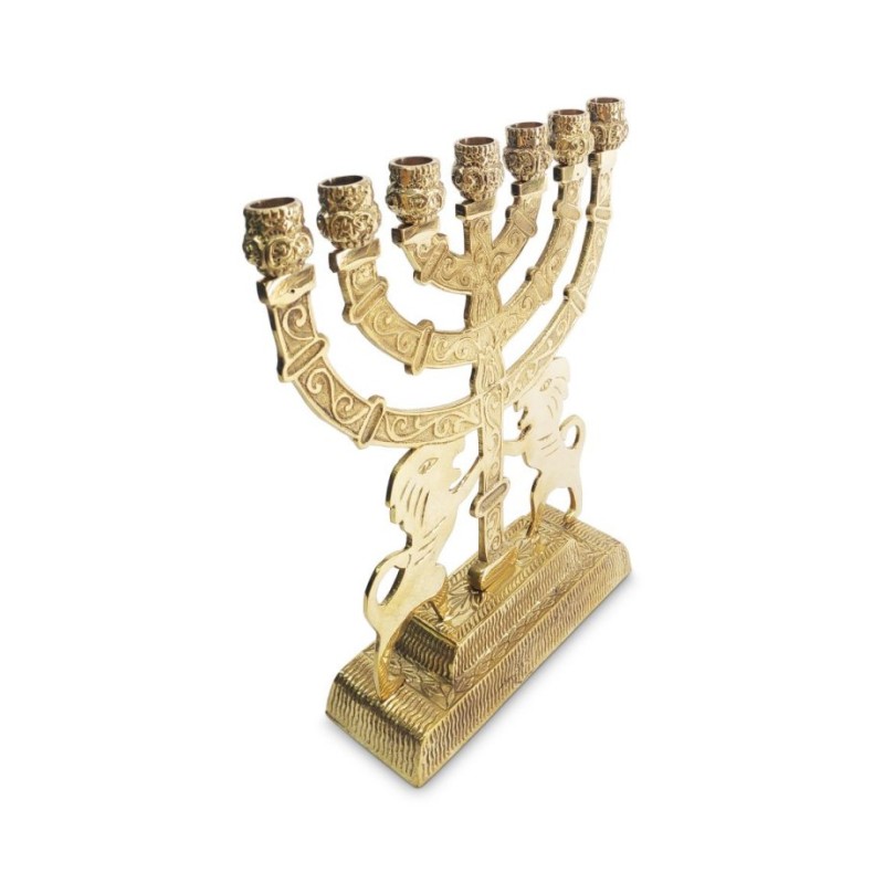 Seven Branch Menorah in Decorative Gold Colored ... | 7 Branch Menorah