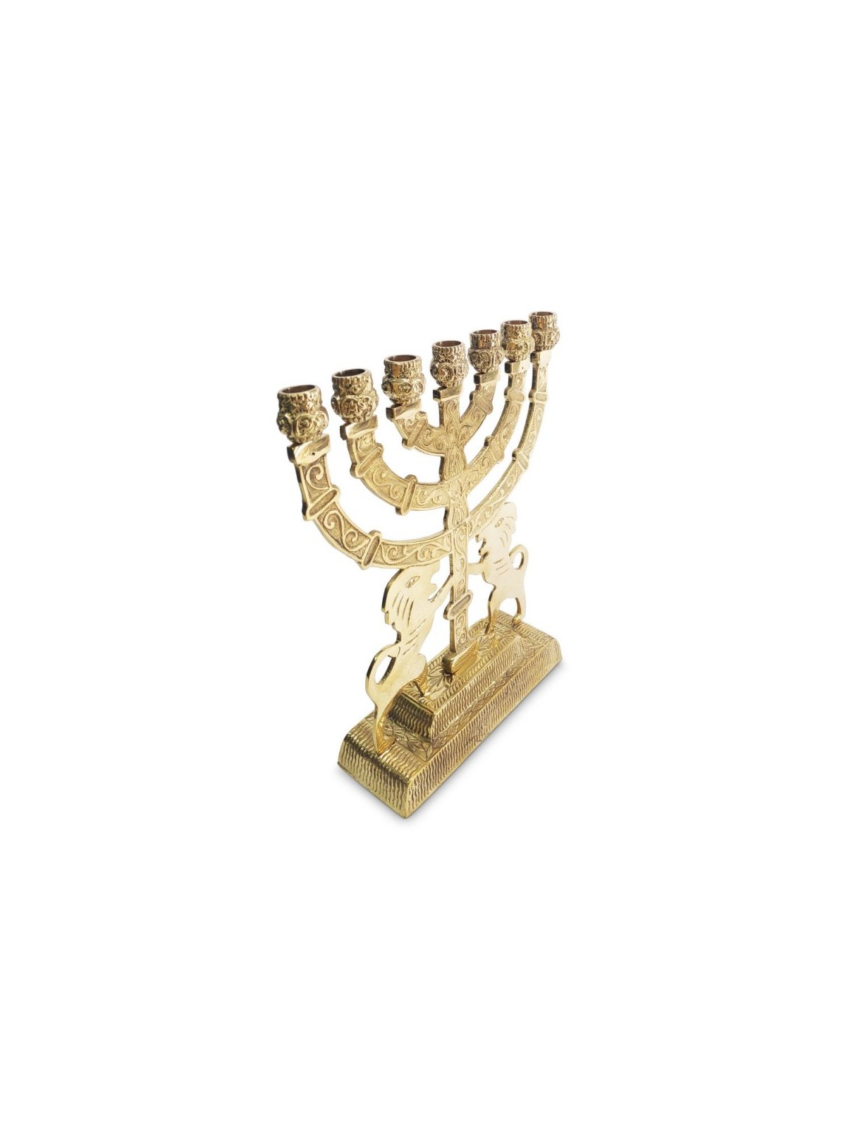 Seven Branch Menorah in Decorative Gold Colored ... | 7 Branch Menorah