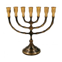 Small Seven Branch Menorah in Dark Gold Brass wi... | 7 Branch Menorah