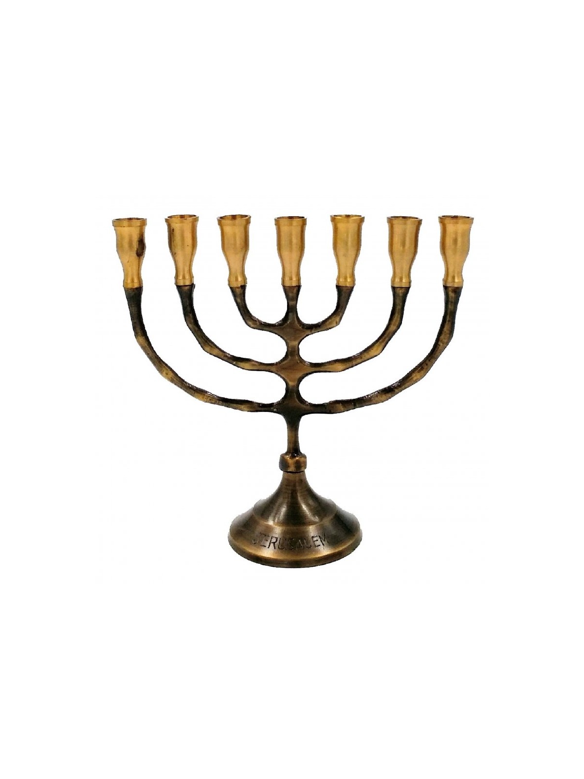Small Seven Branch Menorah in Dark Gold Brass wi... | 7 Branch Menorah