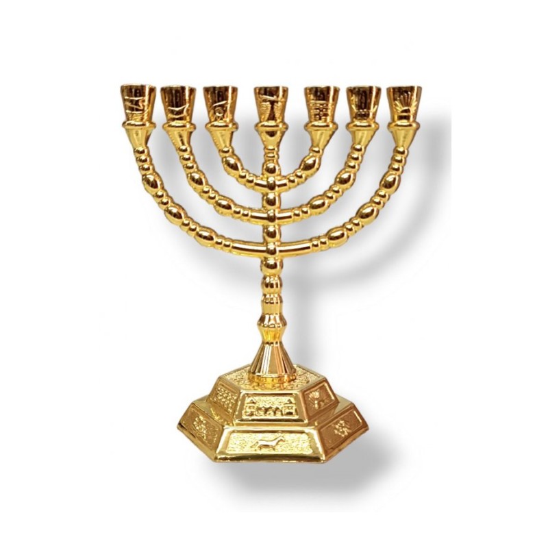 Small Gold Seven Branch Menorah with Twelve Trib... | 7 Branch Menorah
