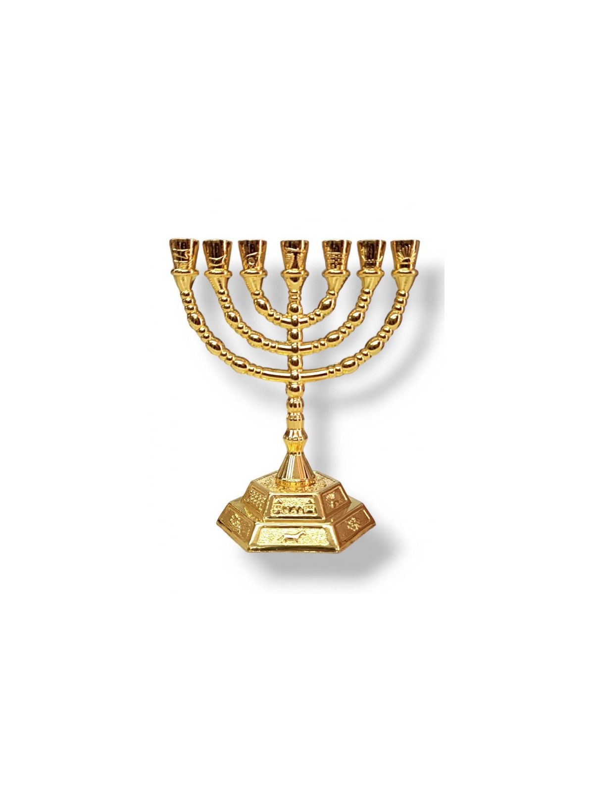 Small Gold Seven Branch Menorah with Twelve Trib... | 7 Branch Menorah