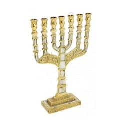Seven Branch Menorah Gold Brass Mother of Pearl ... | 7 Branch Menorah